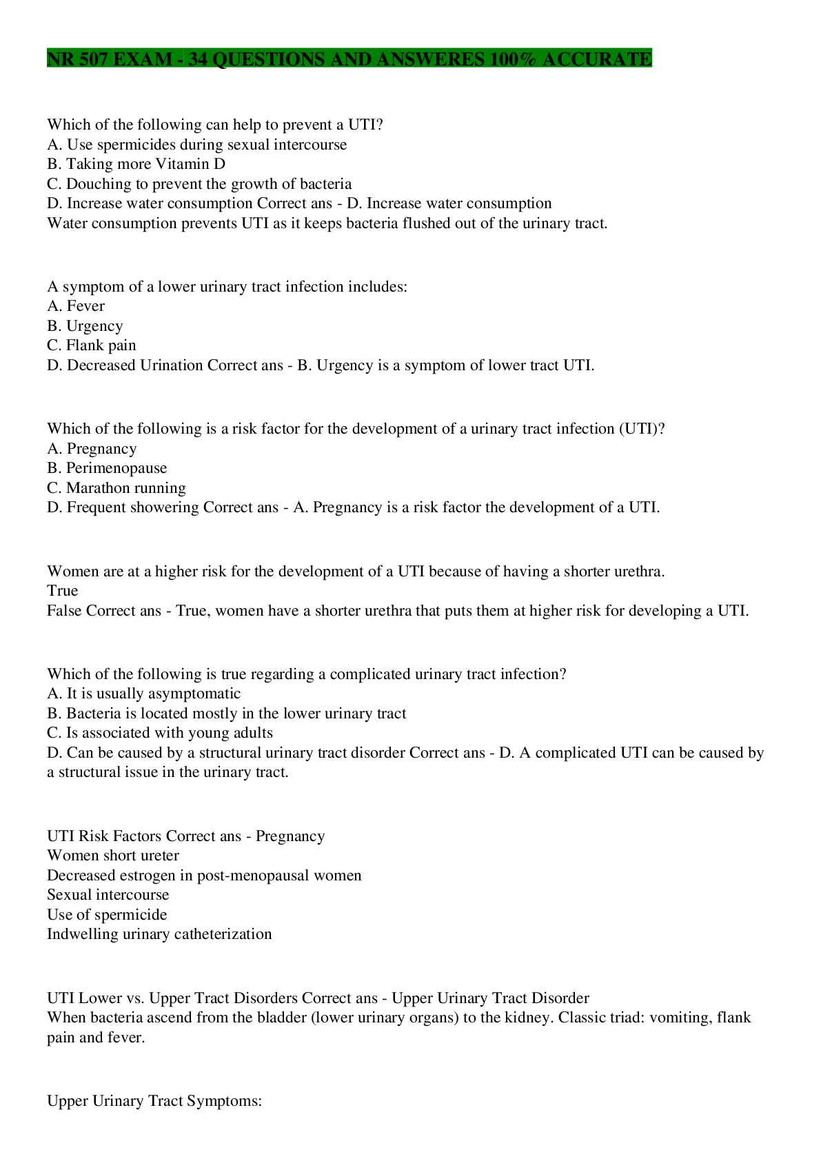 Preview image for NR 507 EXAM  - 34 QUESTIONS AND ANSWERES 100% ACCURATE